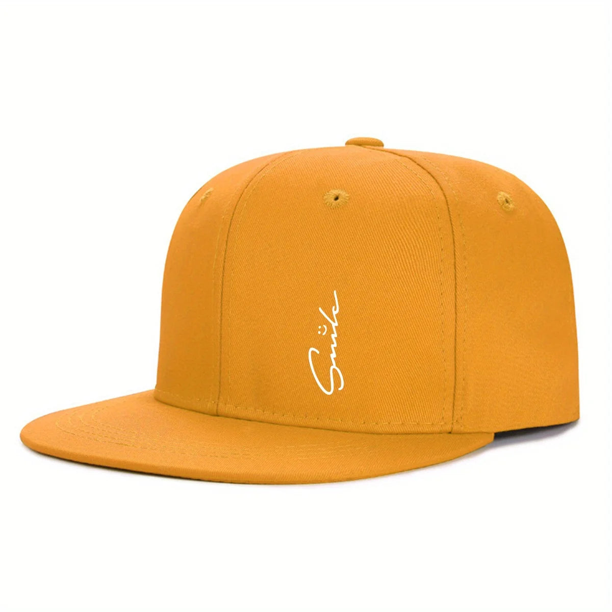 Lettered smiley face print stylish baseball cap for men and women adjustable sun protection woven flat brim sun hat gorras