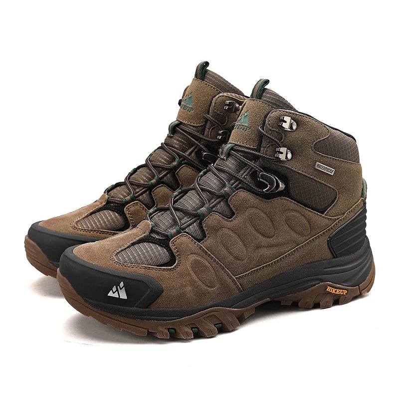 HIKEUP-Bottes de randonnée en daim pour hommes, chaussures de plein air à lacets, bottes de sport chaudes, chaussures de trekking décontractées, non ald, haut, hiver