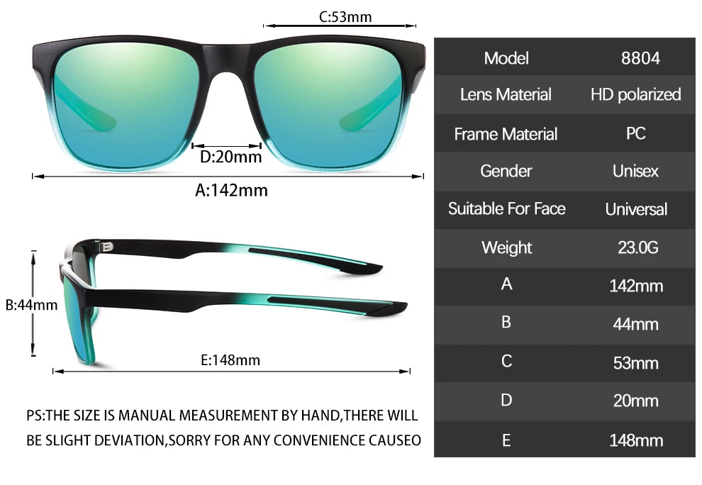 Fashion Sun Glasses Square Polarized Sunglasses man Driving Fishing Luxury Brand Designer UV400 Eyewear