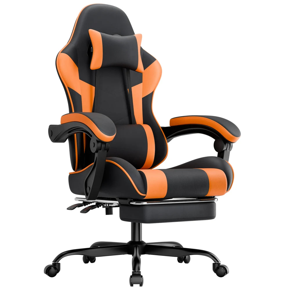 Gaming Chair Ergonomic Gaming Armchair with Lumbar Support, Breathable PU Leather Office Chair, Comfortable Computer Chair, Load Capacity 200kg, Adjustable Seat Height and Backrest, Black-Orange