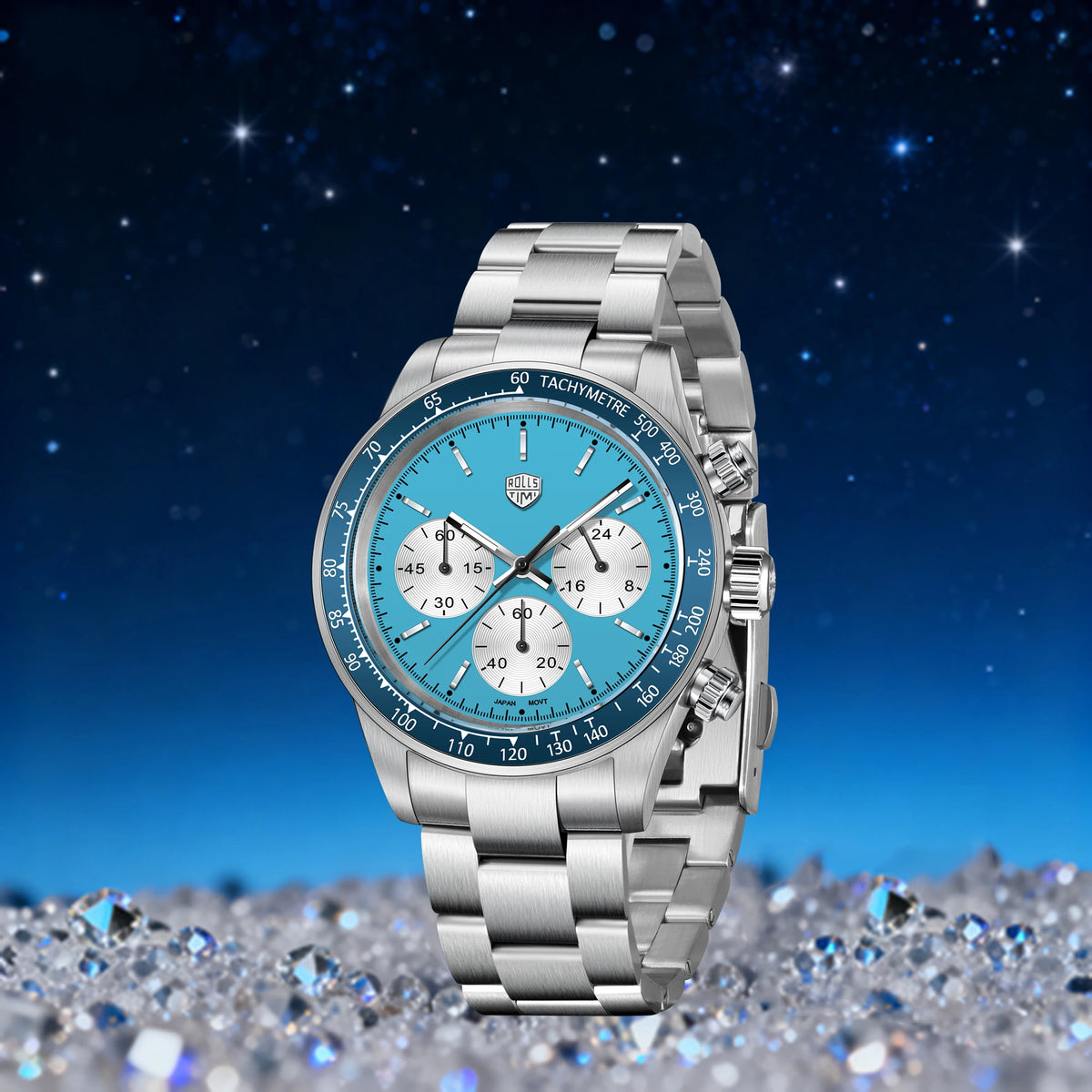 ROSSITIMI Urban Premium Men Quartz Watch Light Luxury Sports Stainless Steel VK63 Tachymeter Luminous 100m Diving Luminous Reloj