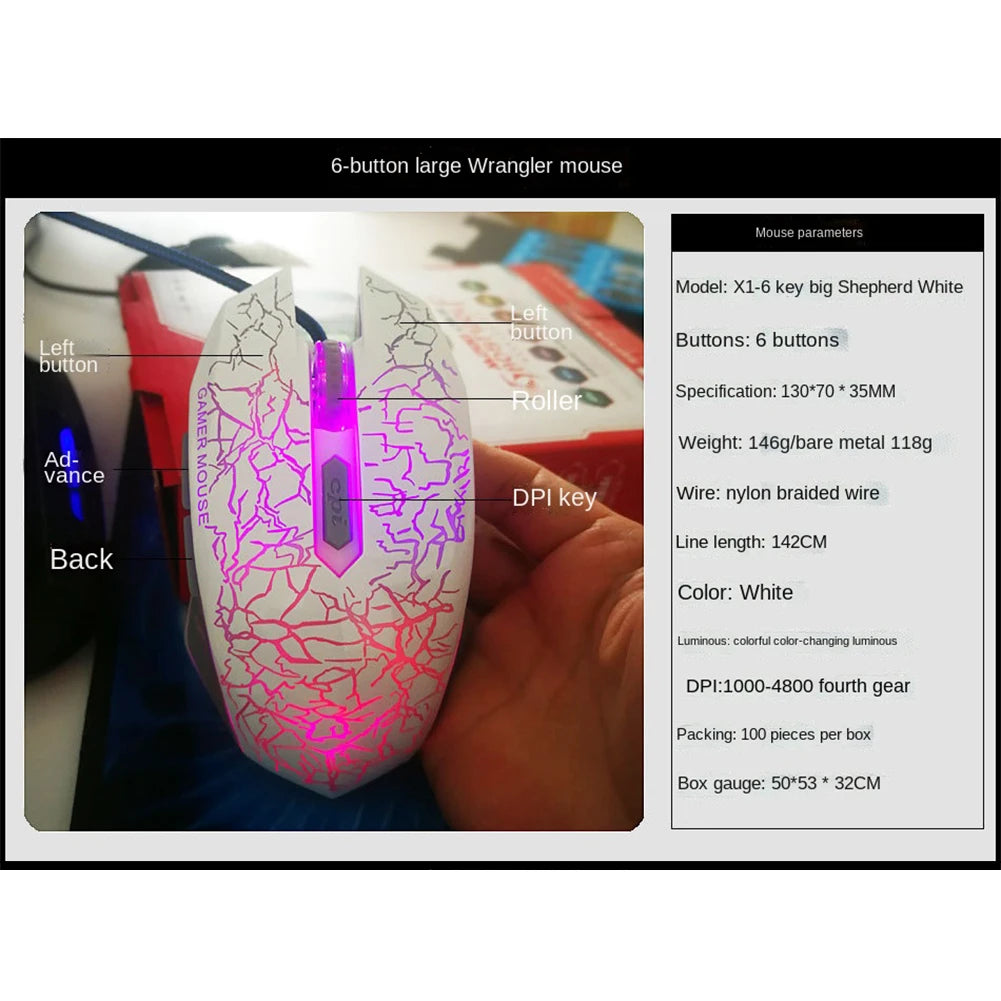 2400 DPI USB Wired Gaming Mouse LED Backlit Professional Gamer Mice Ergonomic Computer Mouse for PC Laptop Macbook