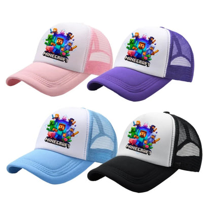 Minecraft Baseball Caps MC Pixel Game Character Print Peaked Adjustable Cartoon Sun Hat Summer Outdoor Mesh Casual Caps Gifts