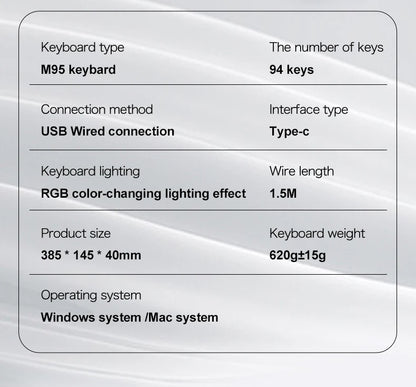 FREEWOLF M95 Wired Keyboard Features an RGB Transparent Design,Catering to Various Scenarios such as Gaming and Office Work