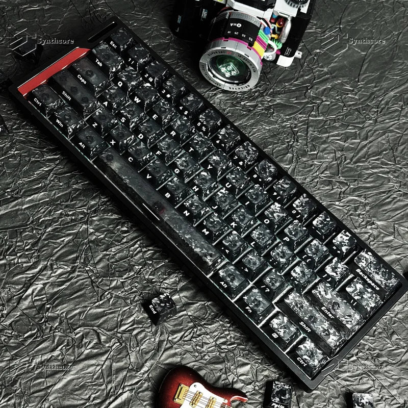 Black Carbon Fiber Translucent Cherry Keycap Kit PC 110 Key Suitable for 61/75/87/104/108 Magnetic Axis Keyboard Wooting