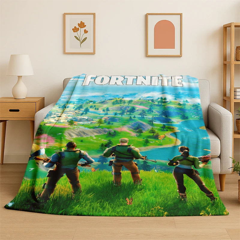 Mekana i topla flanelska deka s motivom Cartoon F-Fortnite Game Gamer, prekrivač za spavaću sobu, dnevni boravak, krevet, putovanja, kampiranje, piknik i poklon