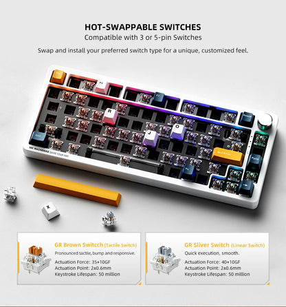 Teclado Mecânico Gaming Sem Fios Machenike K600-B82W Trimodo, Montagem Gasket, Layout ANSI 75% e Retroiluminação RGB