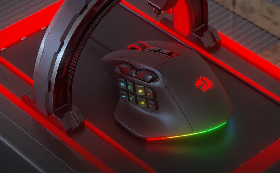 Redragon M811 Aatrox MMO -pelihiiri, 15 ohjelmoitavaa painiketta, langallinen RGB-pelihiiri ergonomisella luonnollisella otteella