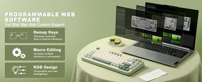 YUNZII B75 PRO Green Mechanical Gaming Keyboard, Gasket 75 Knob RGB Keyboard, BT/Wired/Wireless  Hot-Swap Custom Creamy Keyboard