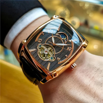 [Reloj mecánico de lujo con tourbillon] Reloj mecánico de lujo con tourbillon ligero para hombre: modelo de gama alta totalmente automático, con un moderno diseño «esqueleto», ideal para un atuendo profesional o