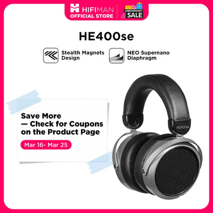 HIFIMAN HE400SE Stealth Magnet Planar Magnetic Wired Headphones Open-Back HiFi Over-Ear Headphones for Audiophile Sound