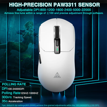 Mouse gaming wireless SOLAKAKA SM820 tri-mode, dock magnetic reîncărcabil, RGB, PAW3311, 24000DPI, macro, ultra-ușor