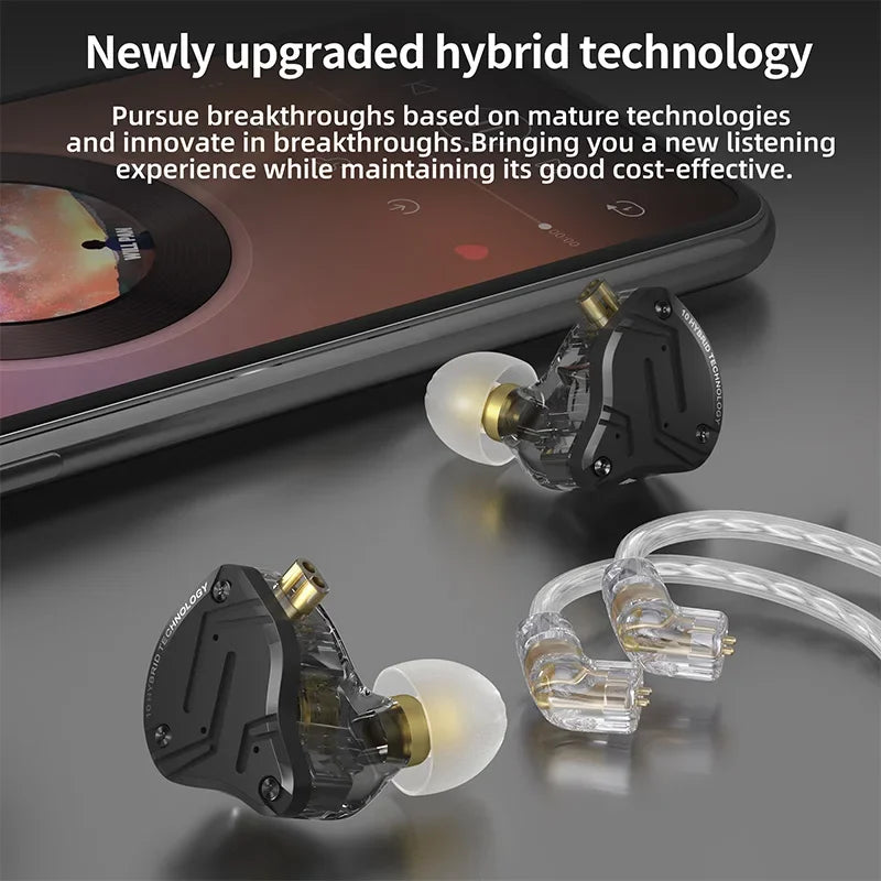 KZ ZS10 Pro X HiFi Hybrid Driver Earphones Wired In-Ear Monitor Headphones with Metal Shell, Bass Earbuds, Detachable Cable & Microphone