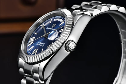 PAGANI DESIGN Luxe herenhorloge met saffierglas, lichtgevende wijzers, roestvrij staal, week- en datumweergave, mechanisch, waterdicht, ST16 herenhorloge