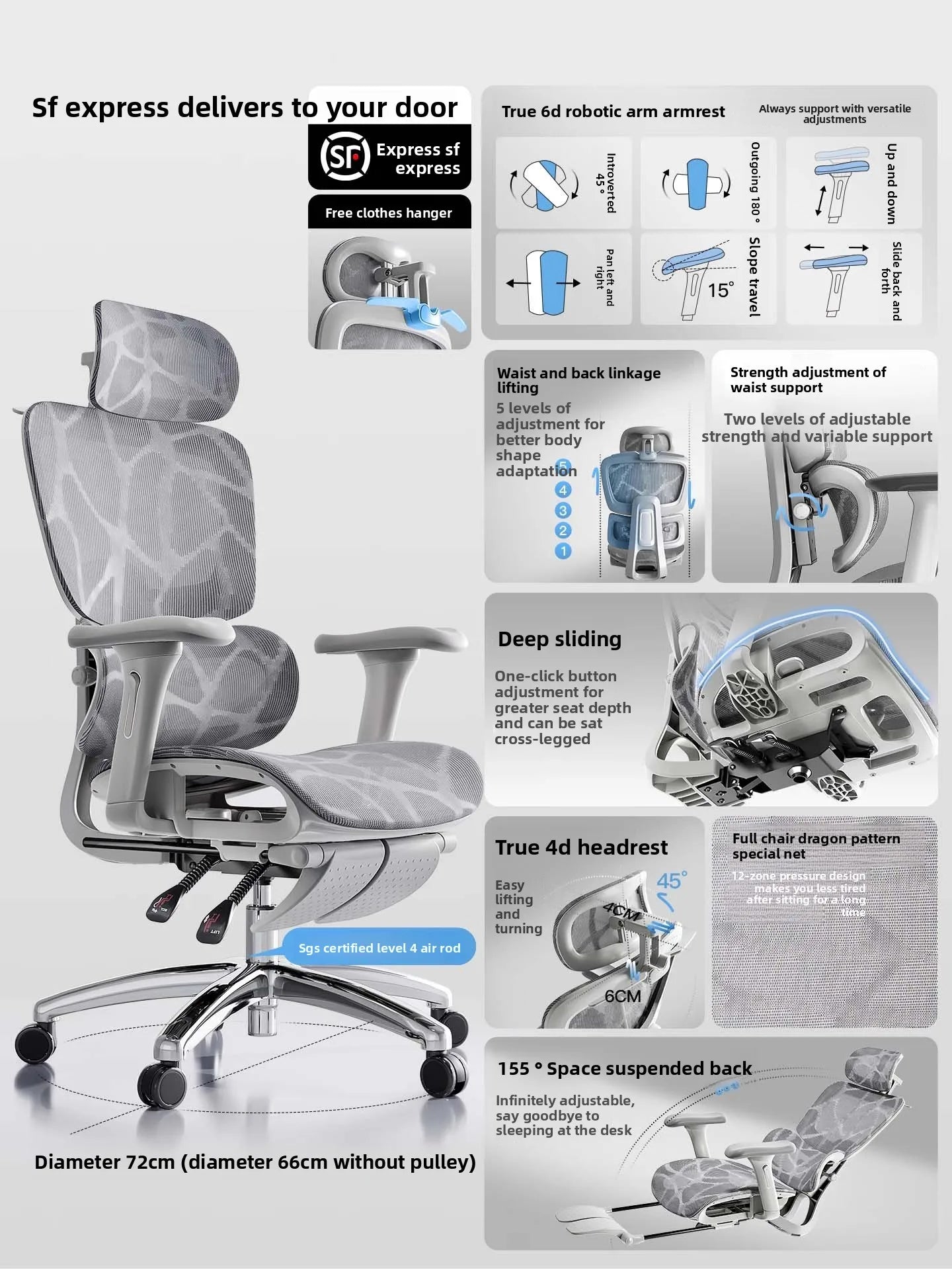 Ergonomic Office Chair Comfortable Long Sitting Home Gaming Computer Recliner Nap Chair Adjustable Height Lumbar Support Swivel