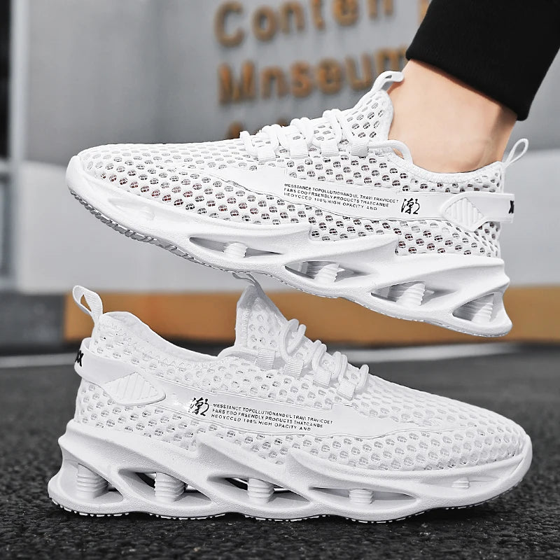 Sommer-sneakers til mænd i mesh, åndbare løbe- og tennissko til udendørs sport, Tenis Masculino, hvide casual vandresko, størrelse