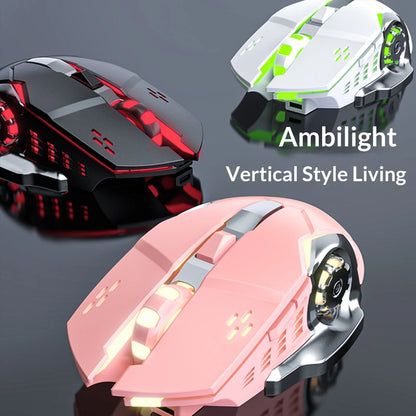 Wireless Mouse Silent Rechargeable Type-C Bluetooth 2.4G Dual Mode Ergonomic RGB Light for Laptop PC Office Home Gaming Daily Work