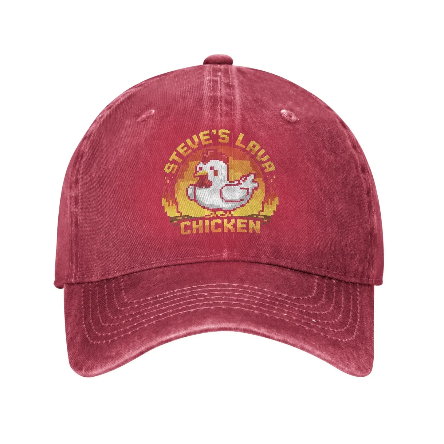 Unisex Chicken Jockey Lava Chicken Print Steves Hat Fashion Distressed Washed  Baseball Cap Adjustable
