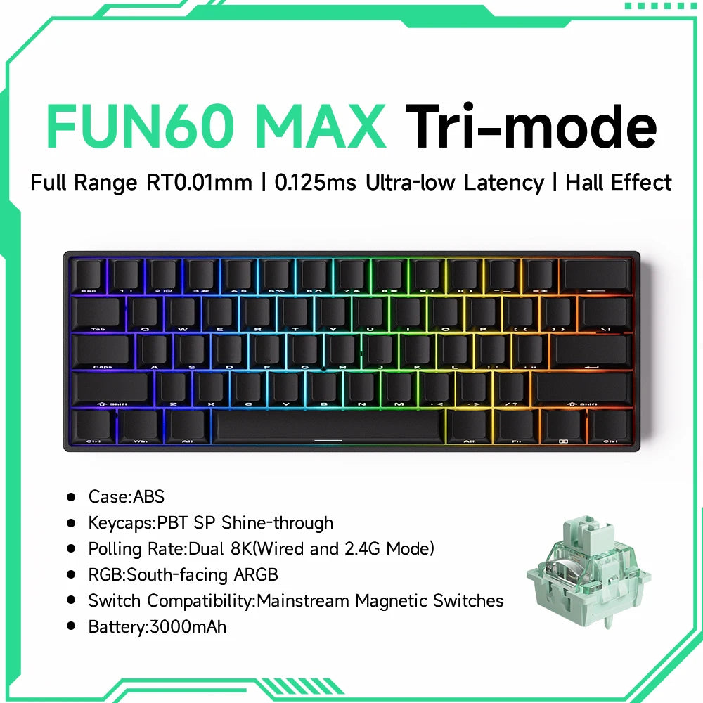 Akko MonsGeek FUN60 mechanische Tastatur mit Magnetschaltern, 60% Gaming-Tastatur, Rapid Trigger 0.01mm, 8K ARGB, HE/TMR Custom-Tastatur