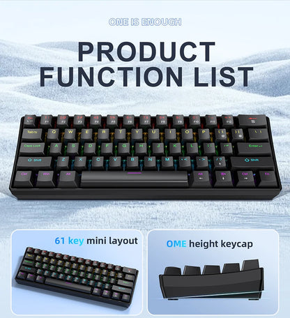 60% Portable Mini Keyboard APAYADO K61 Mechanical Keyboard Wired, 61 Keys RGB Black,White, Red/Blue Switch for Gaming