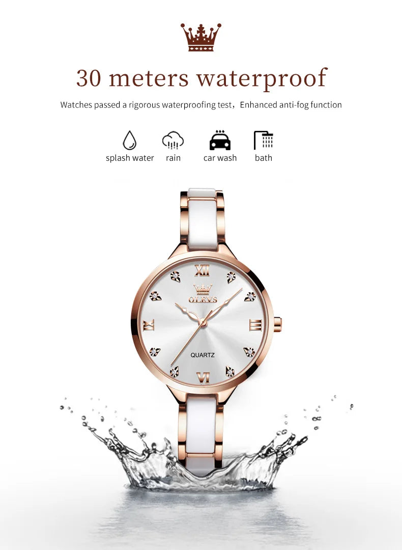 OLEVS 5872 Luxury Women's Watches Elegant Fashion Ceramic strip Waterproof Japan Imports Quartz Watch Dress Lady Watch Simple