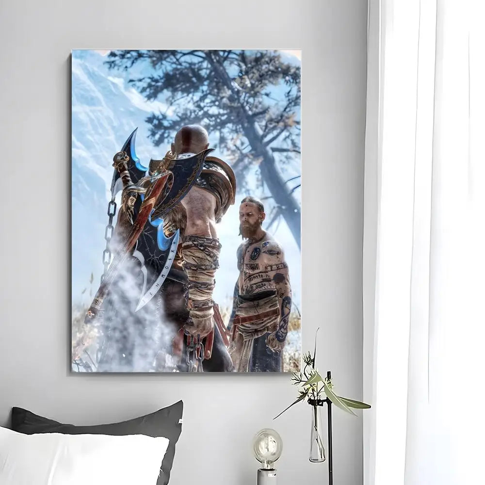 Game G-God of War Poster  Self-adhesive Art Waterproof Paper Sticker Coffee House Bar Room Wall Decor