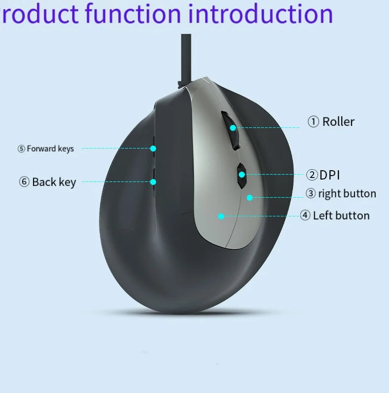 Wired Right Hand Vertical RGB Mouse Ergonomic Gaming Mouse 1600DPI USB Optical Wrist Healthy Mouse for PC Computer