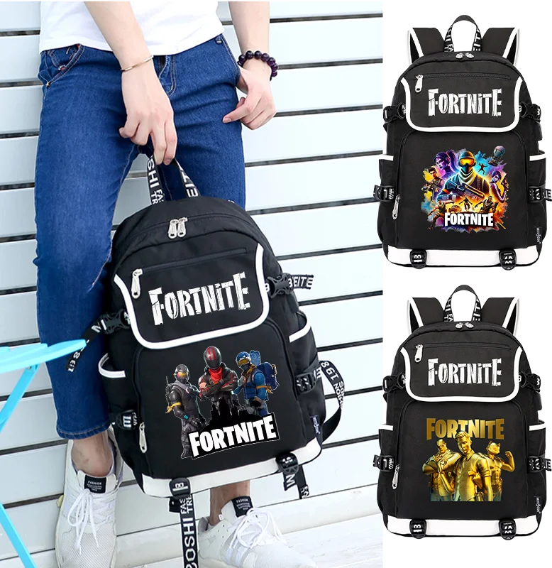 Zaino Fortnites di grande capacità, borsa casual a tracolla con porta USB, unisex, stile anime, cartella per studenti, nuovo regalo di cancelleria elegante