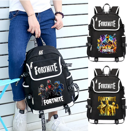 Zaino Fortnites di grande capacità, borsa casual a tracolla con porta USB, unisex, stile anime, cartella per studenti, nuovo regalo di cancelleria elegante