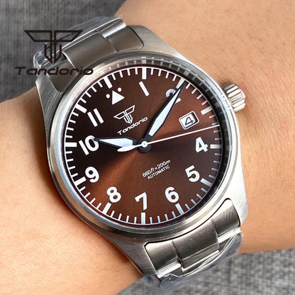 Tandorio 39 mm – męski zegarek automatyczny typu pilot nurkowy, mechanizm NH35/PT5000/Miyota8215, szafirowe szkło AR, wodoodporność 20 barów, świecące wskaźniki