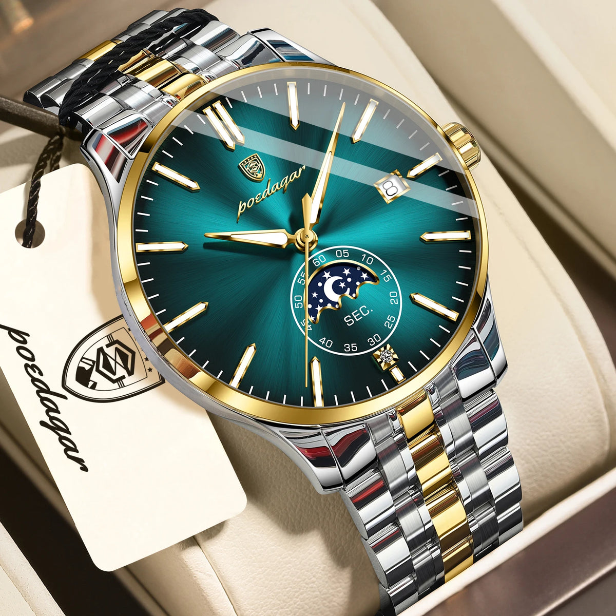 Reloj de lujo para hombre POEDAGAR, estilo informal, de acero inoxidable, de cuarzo, resistente al agua, luminiscente, con fecha, elegante.
