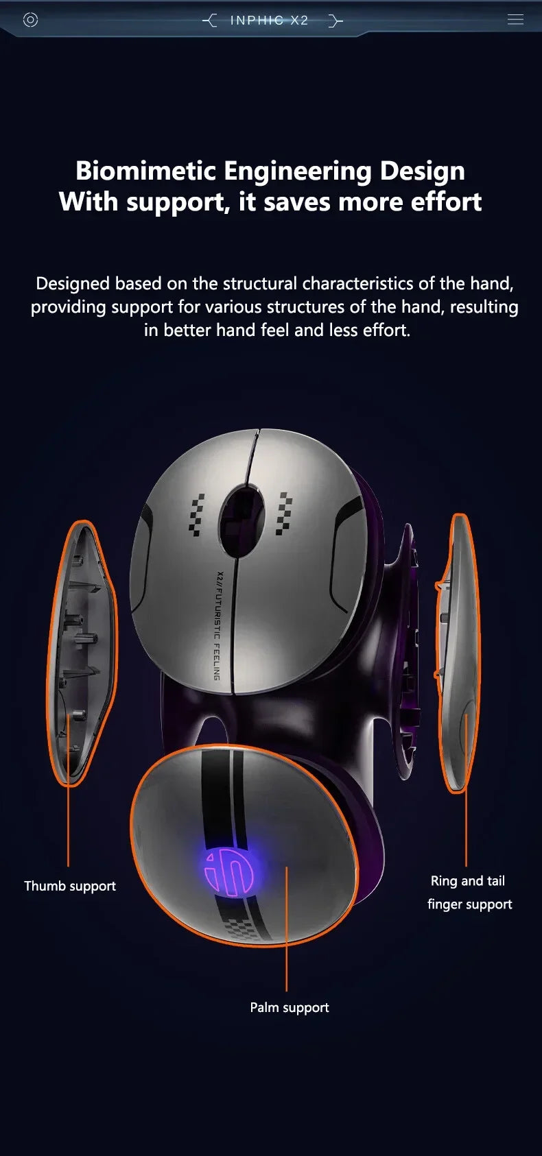 Mouse wireless Bluetooth in metallo Inphic X2 tri-mode, silenzioso, ricaricabile, e-sport, retroilluminato, per gaming, PC e laptop, idea regalo