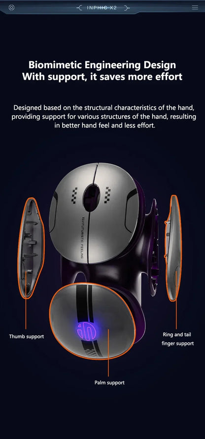 Mouse wireless Bluetooth in metallo Inphic X2 tri-mode, silenzioso, ricaricabile, e-sport, retroilluminato, per gaming, PC e laptop, idea regalo