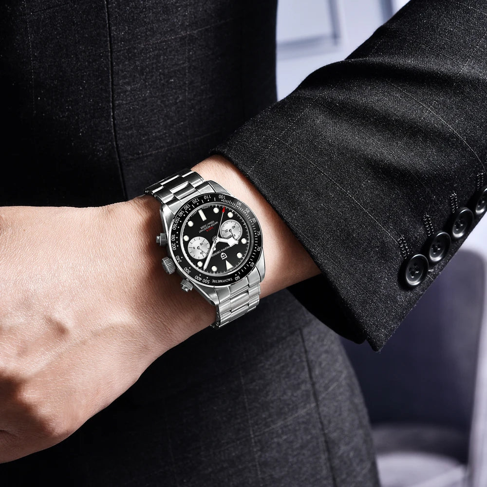 PAGANI DESIGN ‘Panda’ Men’s Watch – Luxury quartz chronograph, water-resistant, sapphire crystal with anti-reflective coating, luminescent sports watch