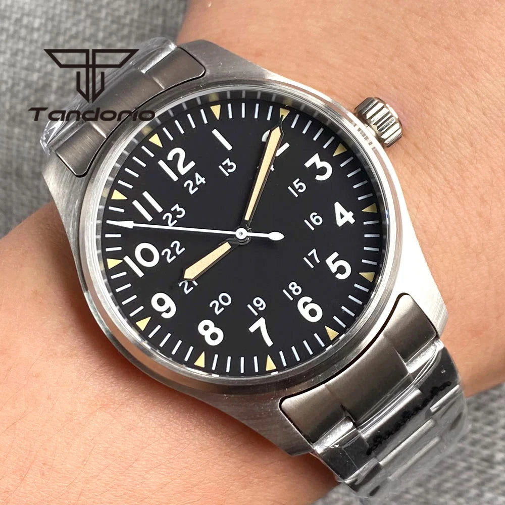 Tandorio 39 mm – męski zegarek automatyczny typu pilot nurkowy, mechanizm NH35/PT5000/Miyota8215, szafirowe szkło AR, wodoodporność 20 barów, świecące wskaźniki