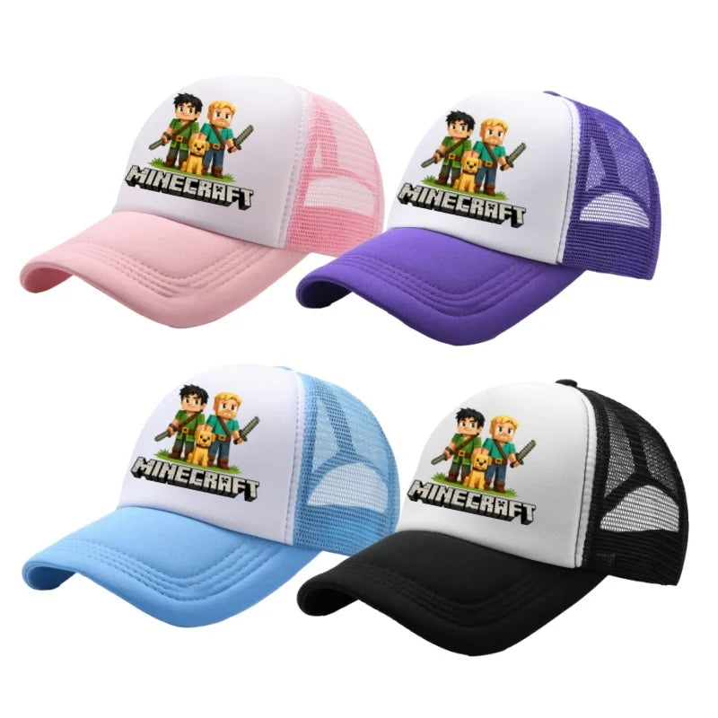 Minecraft Baseball Caps MC Pixel Game Character Print Peaked Adjustable Cartoon Sun Hat Summer Outdoor Mesh Casual Caps Gifts