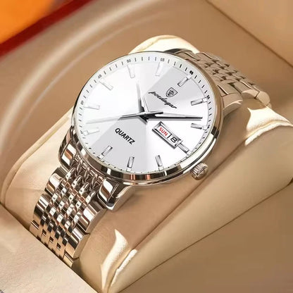 Reloj de hombre POEDAGAR Business de cuarzo, acero inoxidable, resistente al agua, fecha luminosa, reloj de pulsera de lujo informal para hombre