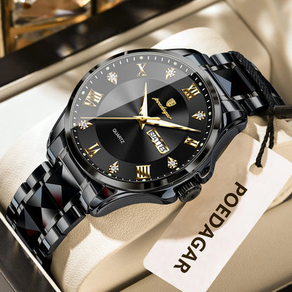 Reloj para hombre POEDAGAR, modelo de lujo original, resistente al agua, luminiscente, con indicador de fecha y día, estilo elegante, caja de acero inoxidable, mecanismo de cuarzo, ideal para el trabajo.