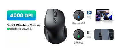 Mouse Wireless Bluetooth 5.0 2.4G Ergonomic 4000DPI 6 Mute Buttons for MacBook Tablet Laptops Computer PC Mice