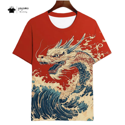 Pánská trička s motivem draka, tričko s krátkým rukávem, módní streetwear, tričko s kulatým výstřihem, trendové zvířecí motivy, 3D tisk, volný střih, univerzální pánské oblečení
