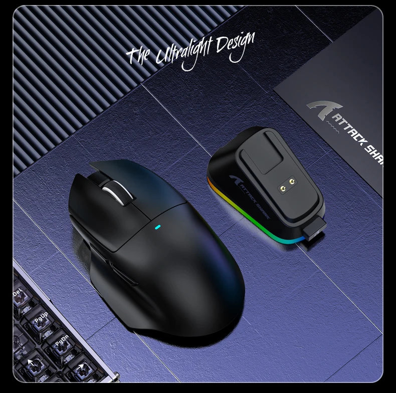 ATTACK SHARK V6 Wireless Gaming Superlight Mouse with RGB Magnetic Charging Dock, PAW3311 Sensor, Macro Gaming Mouse