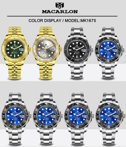 2026 MACARLON Design New Yacht series Mechanical Watch Men Carbon fiber ring mouth sapphire Stainless steel Waterproof Watch TOP
