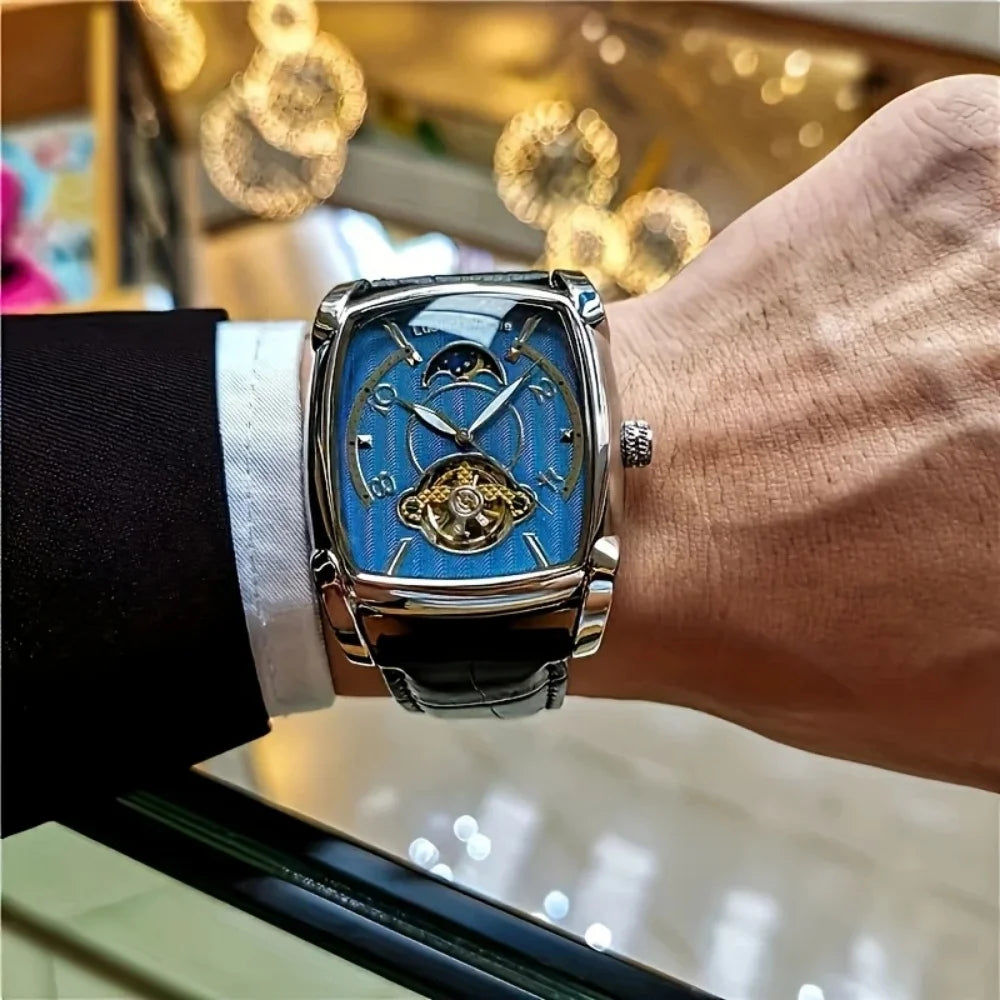 [Reloj mecánico de lujo con tourbillon] Reloj mecánico de lujo con tourbillon ligero para hombre: modelo de gama alta totalmente automático, con un moderno diseño «esqueleto», ideal para un atuendo profesional o