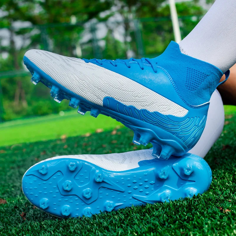 Chaussures de Football noires pour hommes, crampons AG/FG, bottes d'entraînement pour hommes, chaussures de Sport à cheville haute, baskets pour enfants et adultes 35-45