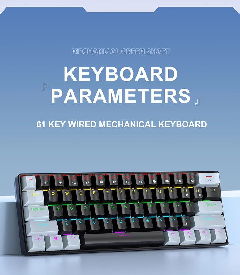 60% Portable Mini Keyboard APAYADO K61 Mechanical Keyboard Wired, 61 Keys RGB Black,White, Red/Blue Switch for Gaming