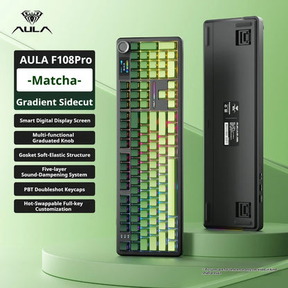 AULA F108 Pro mechanical keyboard 100& layout Bluetooth 2.4G wired gaming keyboard With hot-swappable gasket structure RGB light