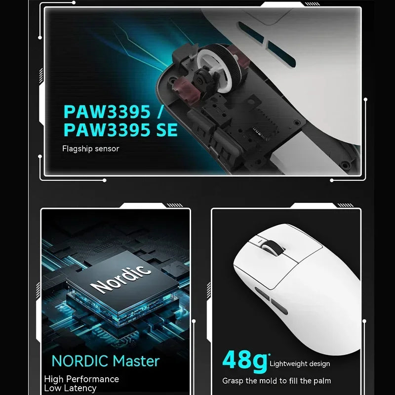 Mouse wireless VXE Dragonfly R1 Pro cu senzor Paw3395, Nordic 52840, 2khz, Smart Speed X, latență redusă, pentru birou, gamer și PC gaming