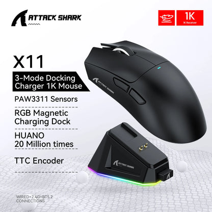 ATTACK SHARK X11 SE Wireless Gaming Mouse 22000 DPI, PixArt PAW3311 Sensor, BT/2.4G/Wired, 59g Lightweight, 2000W Clicks