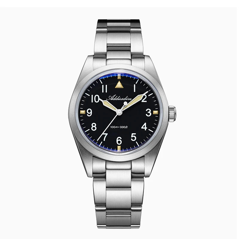 ADDIESDIVE 36mm AD2502 Watch For Men 100M Waterproof Titanium Alloy VH31 Movement Bubble Mirror Glass Luminous Quartz Watches