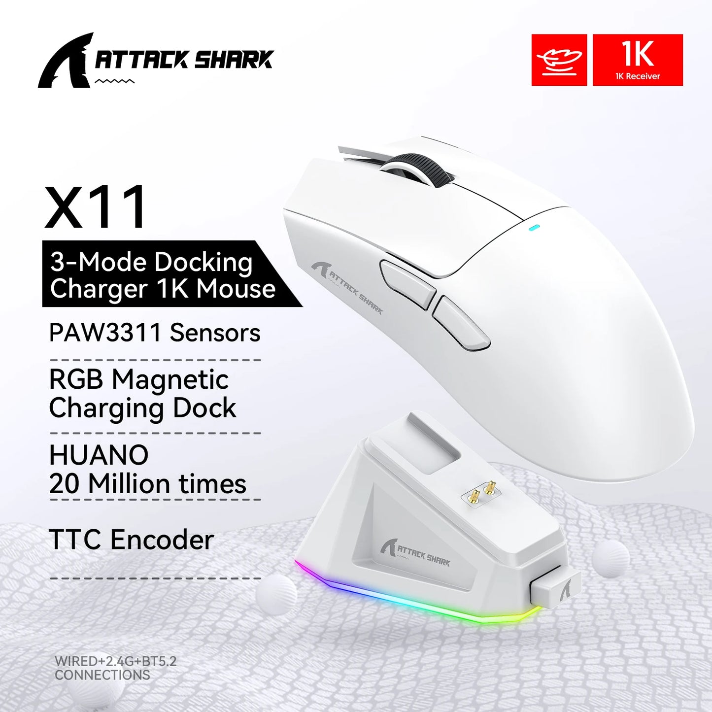 ATTACK SHARK X11 SE Wireless Gaming Mouse 22000 DPI, PixArt PAW3311 Sensor, BT/2.4G/Wired, 59g Lightweight, 2000W Clicks